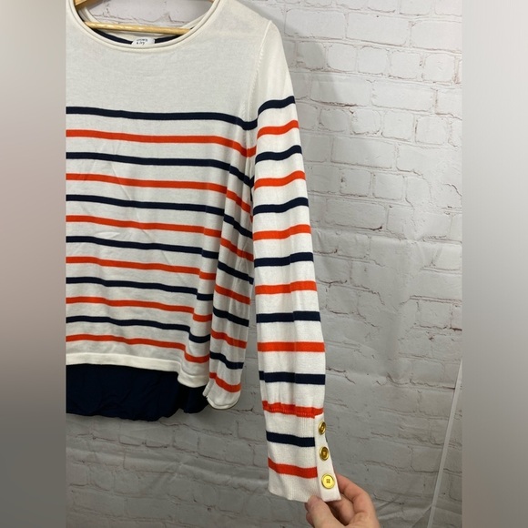 Crown & Ivy Sweater Womens White Blue Orange Striped Long Sleeve (READ) - Picture 8 of 8